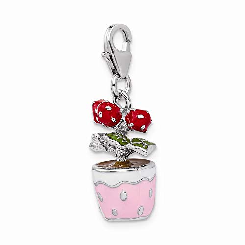 Jewelry Pilot Sterling Silver 3D Enameled Flowers In Pot Charm With Lobster Clasp #TOP3