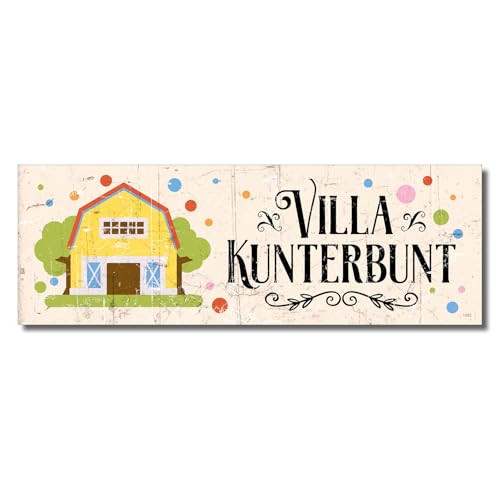 TypeStoff TÜ-01582 Door Sign with Saying – Villa Kunterbunt – Wall Sign Decorative Sign as Decoration – 10 x 29 cm Made of Sturdy PVC Hard Foam Board 5 mm, Ultralight