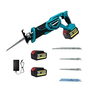bycpower Universalsäge, Akku Reciprosäge mit 4 Sägeblätter, Säbelsäge Drehzahl Max 3500 SPM mit 2pcs 4, 0 AH Akku, für Makita 18V, 22mm Hublänge, Schnellladegerät, Ideal zum Schneiden von Metall Holz