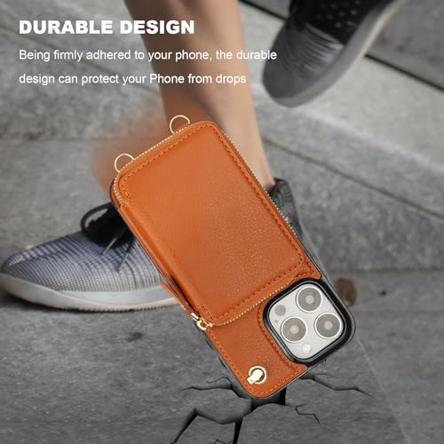 Bocasal for MagSafe Crossbody Wallet Case Compatible with iPhone 15 Pro Max, RFID Blocking Protective Purse Case with Card Slots Holder Kickstand Wrist Strap Lanyard Zipper 6.7 Inch 5G (Brown) by Bocasal - Image 9