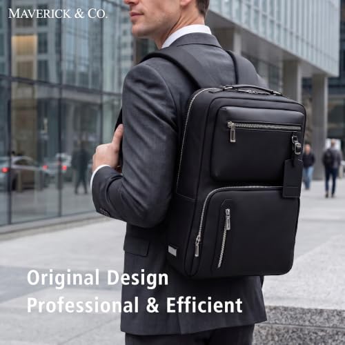 Image of Maverick & Co. Explorer Plus Leather Laptop Backpack - Stylish Work & Business Bag for Men and Women, Travel Tech Daypack