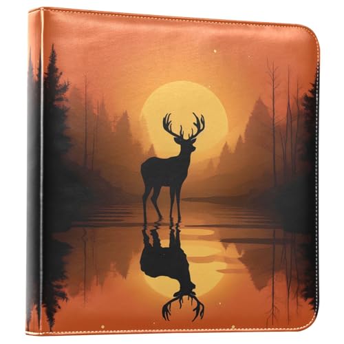 JIPONI Deer with Sunset Large Photo Album, DIY Leather Cover Scrapbook Albums for 4x6 5x7 6x8 Pictures, Self Adhesive Memory Book for Wedding, Baby, Family