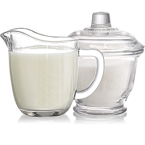 Nicunom Glass Sugar And Creamer Set For Coffee And Tea, Clear Cream Pitcher And Sugar Bowl With Lid, Cream Jug Sugar Jar, Coffee Serving Set #TOP2