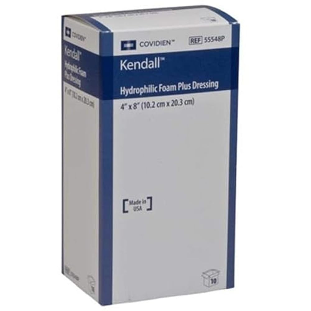 Covidien 55548P Kendall Plus Wound Dressing, Hydrophilic Foam, 4" x 8" Size (Pack of 10)