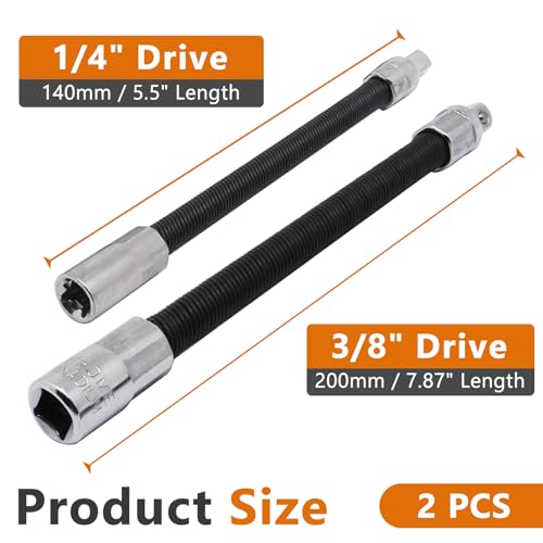 BENLIUDH Flexible Extension Bar Set, 1/4" and 3/8" Black Flexible Socket Wrench Extension Drive Socket Driver Handle 2Pcs (1/4" Dr x 6" Long & 3/8" Dr x 8" Long) by BENLIUDH - Used condition - Image 2