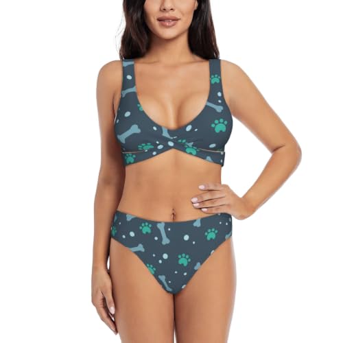Bikini triangular para mujer con estampado de huesos traje baño pierna alta