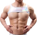Men Sexy Crop Tank Top Sleeveless Muscle Half T-Shirts Basic Shiny Metallic Tank Crop Tops Fitness G