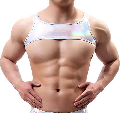Demi-débardeur métallique homme brillant boléro clubwear pour musculation