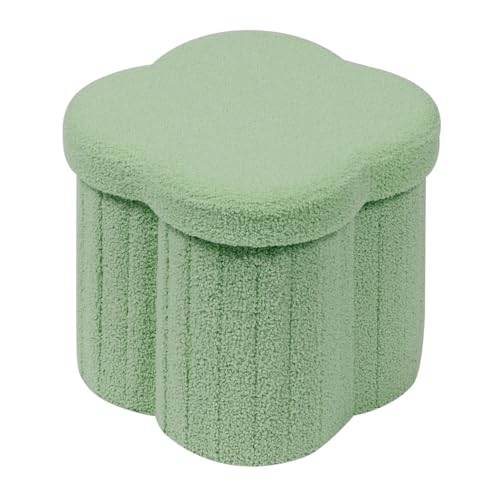B FSOBEIIALEO Storage Ottoman Cube, Flowers Shaped Ottomans with Storage Foot Stool Footrest for Lving Room, Boucle Ottoman Seat for Dorm Room,Faux Teddy Fur, Green 12.6″x12.6″x12.6″