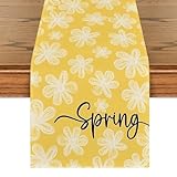 Artoid Mode Yellow Hand-Painted Daisy Flower 210 GSM Spring Table Runner, Seasonal Summer Kitchen Dining Table Decoration for Home Party Decor 13x72 Inch