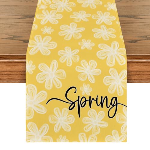 Artoid Mode Yellow Daisy Flower Spring Table Runner Home Decor 13x72 Inch