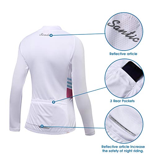 Santic Cycling Jersey Women's Long Sleeve Tops Bike Shirts Bicycle Jacket with Pockets White Olivia