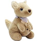 10 inch Kangaroo Stuffed Animal Plush Toys for Kids, Kawaii Kangaroo Baby Stuffed Animals for Easter Basket Stuffers, Children's Day Gifts and Christmas Decorations, Soft Plush Toy (Brown)