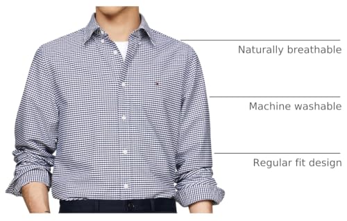 Image of Tommy Hilfiger Men's Long Sleeve Oxford Shirts in Regular Fit, Men's Button Down Shirts, Also Available in Big and Tall