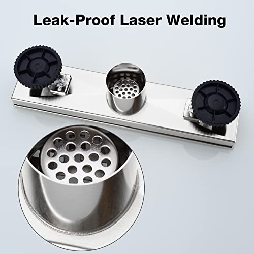 TRUSTMI Linear Shower Drain 12 Inch with Removable Brickwork Pattern Grate, Adjustable Feet Rectangular Floor Drain with Hair Catcher and Shower Drain Base Flange, Brushed Stainless Steel - Thumbnail 5