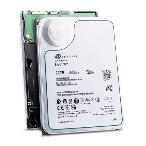 Seagate  Exos X22 22TB Internal Hard Drive - 3.5 Inch Hyperscale SATA 6Gb/s HDD, 7200 RPM, 2.5M MTBF, 512e and 4Kn FastFormat, Low Latency with Enhanced Caching (ST22000NM001E)
