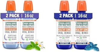 TheraBreath Overnight Mouthwash 2-Pack and Healthy Gums Mouthwash 2-Pack, Chamomile Mint and Clean Mint Flavors, Alcohol Free, Fights Bad Breath and Gingivitis