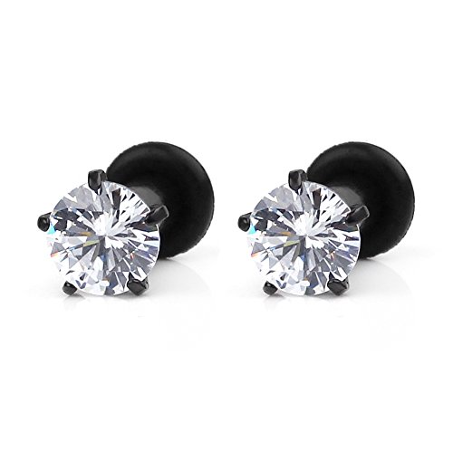 Ruifan Black Plated 316L Surgical Steel Single Flare Prong Set Clear CZ Ear Stretcher Expander Plugs Piercing Gauge with O-Ring 8G(3mm)- Sold As a Pair - Thumbnail 2