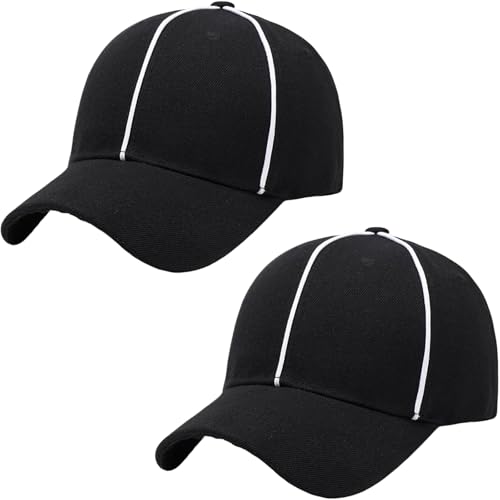 Kizzeloy 2 Pcs Referee Hat Cotton Black with White Stripes Soccer Referee Cap Adjustable Football Ref Hat for Men Women(Black)