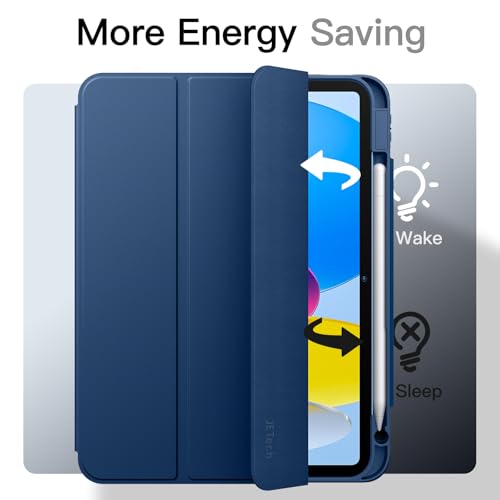 Image of JETech Magnetic Detachable Cover Case for iPad (A16) 11th /10th Generation (2025 /2022) with Pencil Holder, Removable Rotating Clear Cover, Portrait /Landscape Stand with Raised Screen View (Navy)