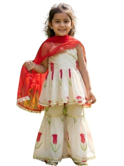 VDKART Kid's Printed Silk Kurta and Sharara with Dupatta Set | Printed Salwar Suit Set for Girls | Ethnic wear traditional... - Review, Price and Buying Guide