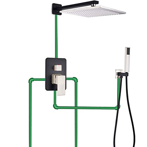 Ensemble combiné de douche mitigeur de pluie noir encastrable avec douchette à main - 8