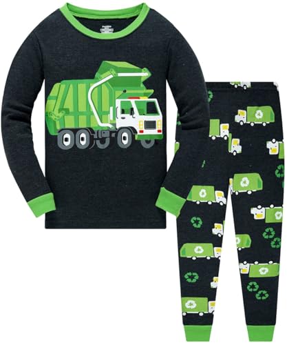 Popshion Little Boys Pajamas for Toddler Clothes Set Garbage Truck Sleepwear Long Sleeve 100% Cotton 2 Piece Kids Pjs Size 3t