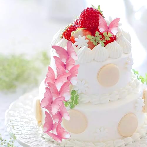 52 pieces edible wafer paper butterfly cake decoration, suitable for weddings, birthdays, Christmas parties to decorate cookies, donuts, cocktails, cupcake tops (Watercolor pink) by GDRPGY - Image 2