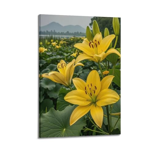 Poster mural de lys jaunes ZHOUKEG 20x30 cm pour décoration de maison
