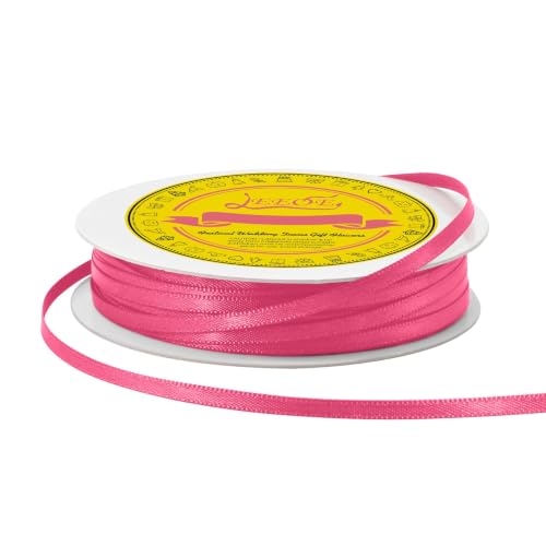 Image of Double Face Hot Pink Satin Ribbon 1 /8 inch X 50 Yards Polyester Hot Pink Ribbon for Gift Wrapping Very Suitable for Weddings Party Hair Bow Invitation Decorations and More
