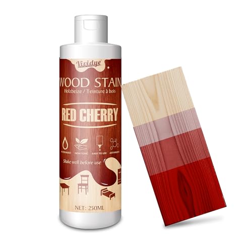 Teinte à Bois Cerise Rouge - 250ml Peinture Bois à Base d'eau pour Meubles d'intérieur et d'extérieur, Peinture Effet Boi, Séchage Rapide, Faible Odeur et Non Toxique, Facile à Appliquer, Wood Stain