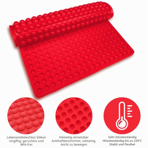 Foto von Newaner Silikon Backmatte, (1.2cm) Mini Hemisphäre Silikonmatte Backform für Hundekekse, Wiederverwendbare Backunterlage für den Backofen, Hitzebeständig und lebensmittelecht, Bpa-frei(rot)