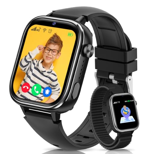 #Commissioniguadagnate<br>4G Smartwatch Bambini con GPS Orologio Smartwatch Bambini con Chiamate Videochiamate Chat Vocale SOS Modalità Scuola Sveglia IP68 Calcolatrice Contapassi Smart Watch per Ragazzi e Ragazze Nero