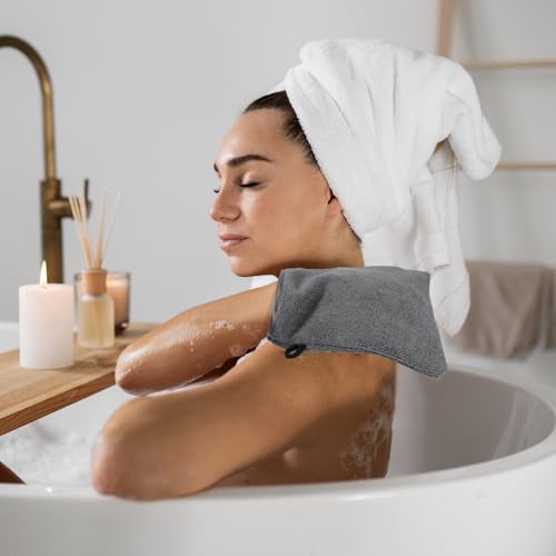 SREBIWO 6 Stück Mikrofaser Waschhandschuhe, 15x21cm Wiederverwendbare Make-up-Entferner-Handschuhe Waschlappen Weiches Gesichtshandschuh Seiftücher mit Aufhängeschlaufen (Grau)