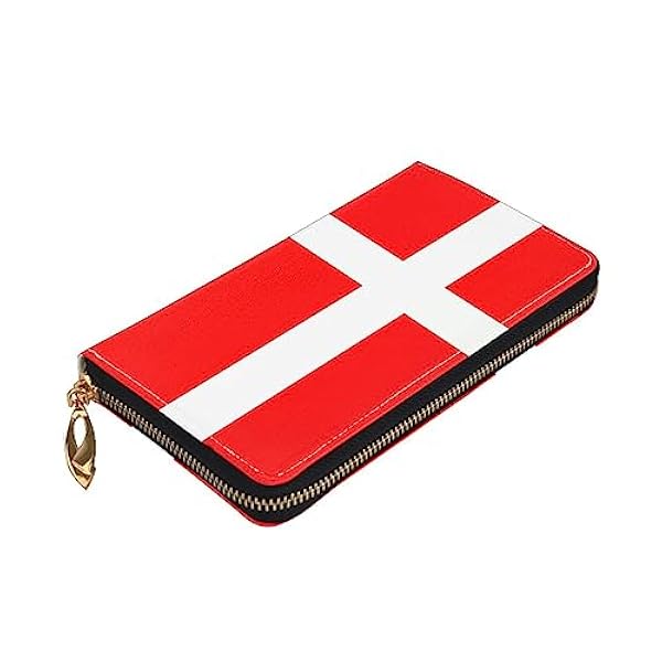 Denemarken Deense Vlag Lederen Rits Rond Portemonnee Vrouwen Clutch Purse Reizen Kaarthouder Tas Gift, Zwart, Eén maat