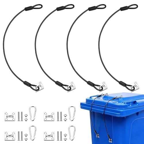 wkao 4 Pack Can Lid Lock, 16.5 in Cable, Anti-Wind, Steel