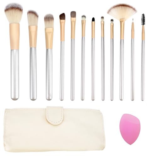 HMIEPRS Pennelli Make Up 14 Pezzi Pennelli per il Trucco Professionali con Borsa da Cosmetici e Beauty Blender, Set di Pennelli per Fondotinta Fard Ombretto Correttore