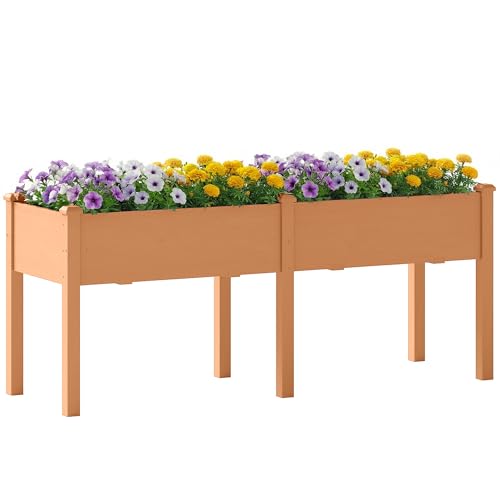 Outsunny Huerto Urbano Elevado de Madera, Mesa de Cultivo con Patas, 6 Orificios de Drenaje, para Cultivo, Plantas, Flores y Verduras, 184x59x76,5 cm, Marrón