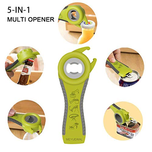 Jar Opener, 5 In 1 Multi Function Can Opener Bottle Opener Kit With Silicone Handle Easy To Use For Children, Elderly And Arthritis Sufferers (Green) #TOP2