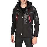  Geographical Norway Veste Parka Softshell à Capuche de Marque doublé Polaire Homme - Black - L