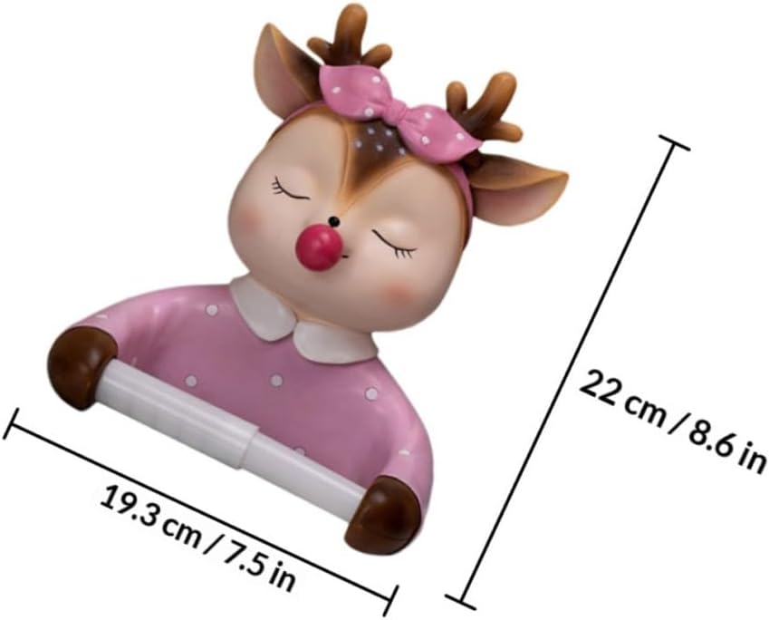 Kisangel Cartoon Wall-Mounted Toilet Paper Holder Deer Design, Bathroom Storage Rack with Roll Paper Shelf, Decorative Tissue Rack for Bathroom Supplies