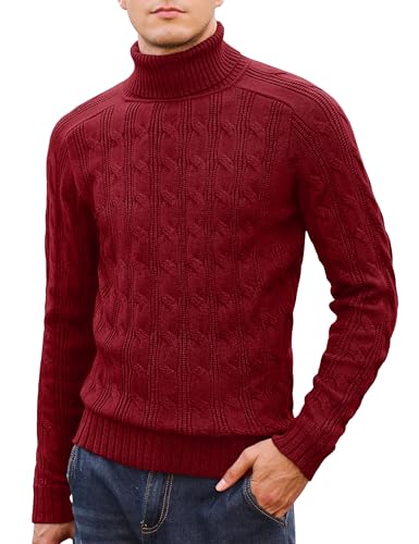 Cotrasen Men's Turtleneck Pullover Sweater Cable Knit Long Sleeve Solid Sweater Fall Winter Warm Twisted Sweaters