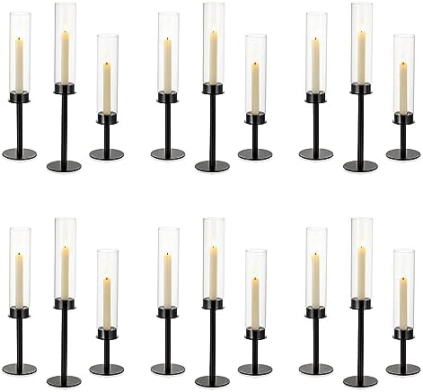 Nuptio Hurricane Candle Holder Glass: 6 Pieces Metal Candlestick Gold Candle Holders, Taper Candle Stick Tall Bottomless Cylinder Candleholder Wedding Party Table Centrepiece Dining Room Decor