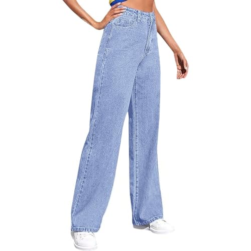 Yekdmxop Vaqueros Mujer Cintura Alta Anchos Baggy Vaqueros Elásticos Curvy Verano Pantalones Pierna Ancha Elegantes Oversize Vintage Pantalones Denim Clásico Casual Moda Hip Hop Streetwear Ofertas
