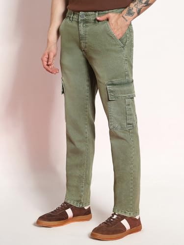Image of Urbano Fashion Men's Regular Fit Washed Cargo Jeans with 6 Pockets Stretchable
