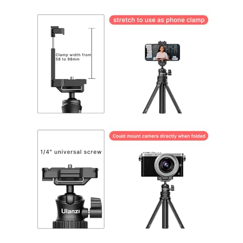 Tripé Muntifunciona Extensível Ulanzi Preto, 2 em 1, Cabeça Esférica, Pau de Selfie, Parafuso 1/4