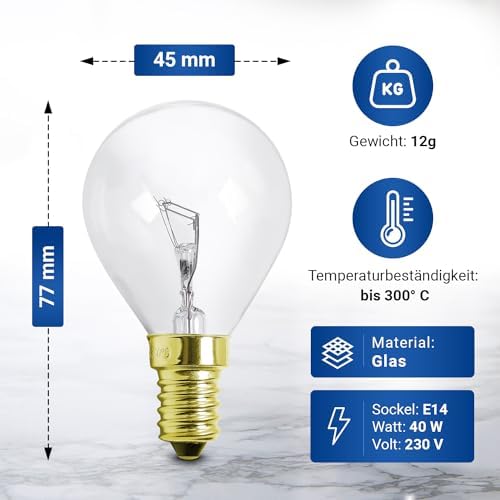 VIOKS Light Bulb E14 40 W 230 V 300 °C 45 mm Diameter 77 mm for Neff Bosch Siemens Oven Fridge Microwave Oven Lamp E14 Bulb & Lamp Cooker Hood - Accessories for Large Electric Appliances - View 6