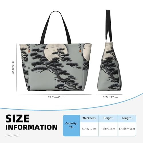 Pine Tree Under The Moon Large Capacity Waterproof Sandproof Multifunctional Beach Travel Camping Picnic Storage Bag4