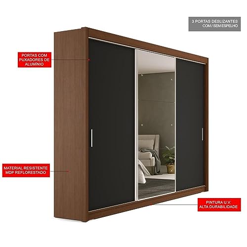 Guarda Roupa Casal com Espelho 3 Portas 4 Gavetas Viena Yescasa