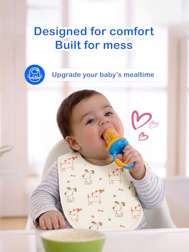 Image of Kidbea Organic Cotton Baby Bib, Adjustable Snap Closure Soft Absorbent Feeding Bibs Apron for Newborns & Infants Child With Cute Prints | Reusable Baby Essential